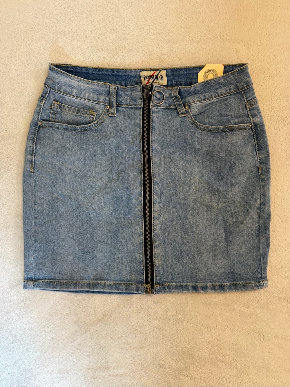 Denim Blvd Light Blue Zip-Front Mini Skirt